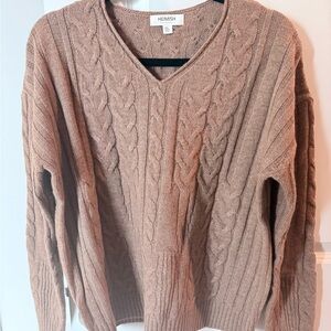 HEIMISH USA V-Neck Cable Knit Sweater - Espresso Brown.